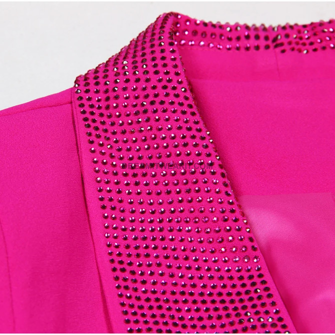 Long Sleeve Feather Crystal Blazer Hot Pink