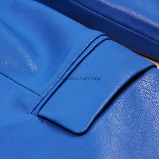 Long Sleeve Faux Leather Jacket Blue