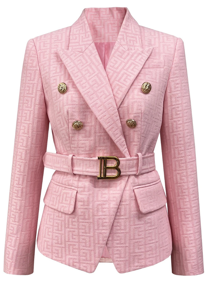 Long Sleeve Belt Blazer Pink