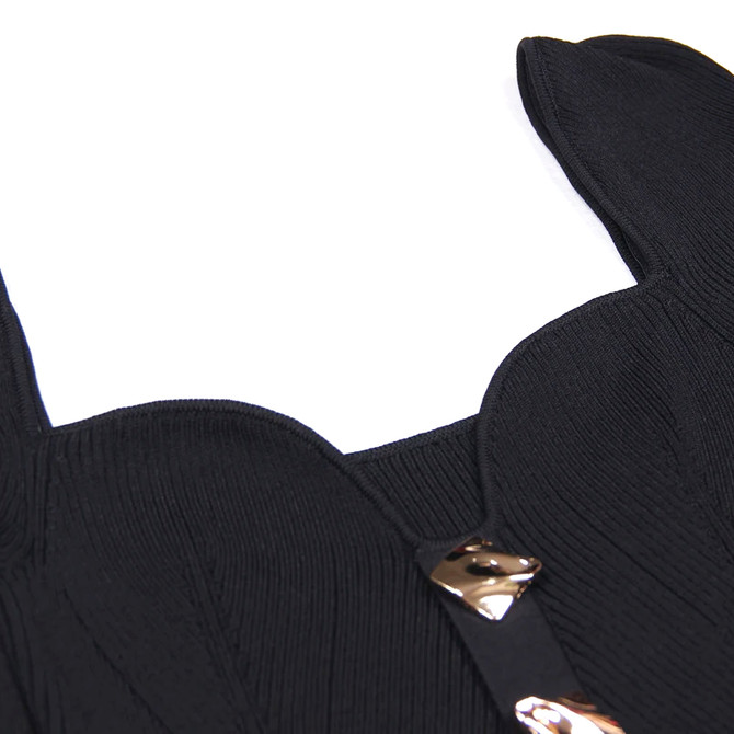 Long Sleeve Button Midi Dress Black