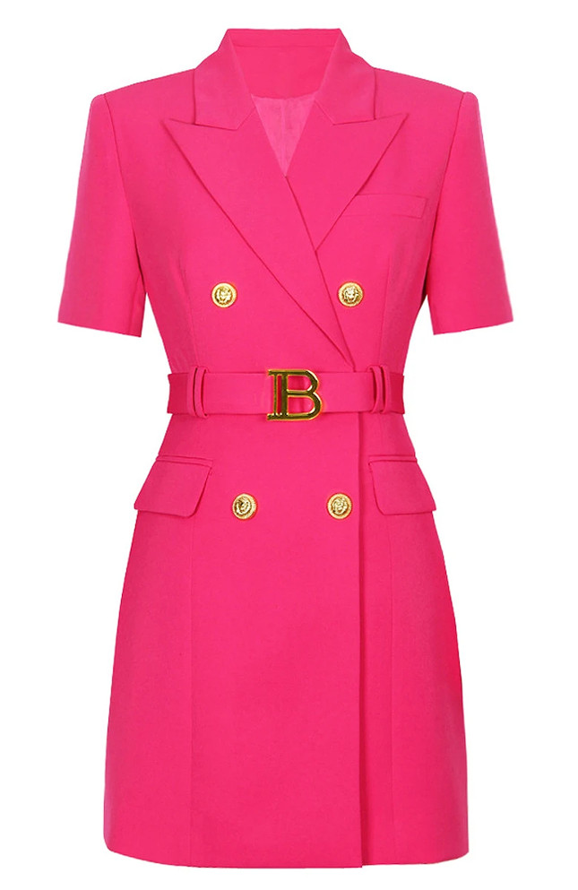 Short Sleeve Blazer Dress Hot Pink