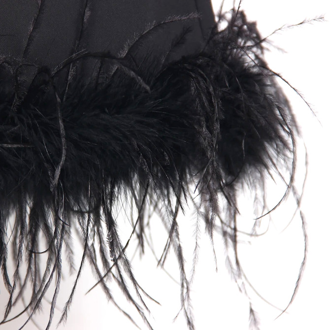 Long Sleeve Feather Detail Suit Black