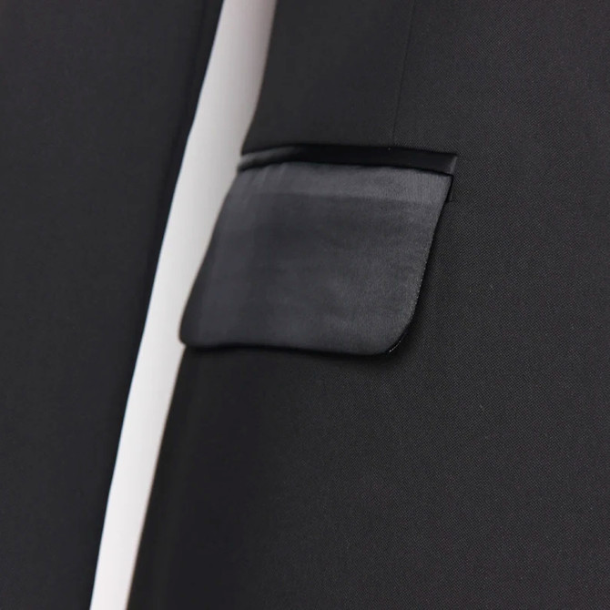 Long Sleeve Feather Detail Suit Black