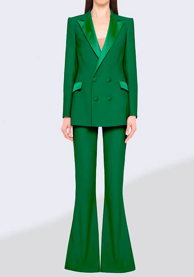 Long Sleeve Satin Detail Suit Green