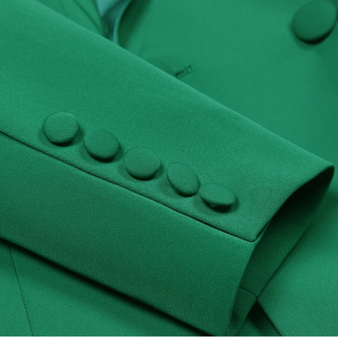 Long Sleeve Satin Detail Suit Green