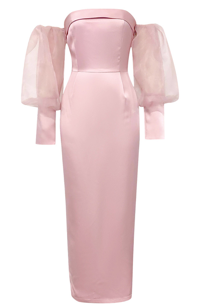 Puff Long Sleeve Maxi Dress Pink