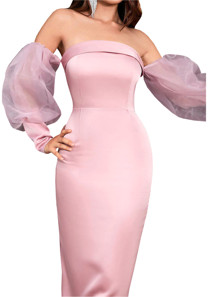 Puff Long Sleeve Maxi Dress Pink