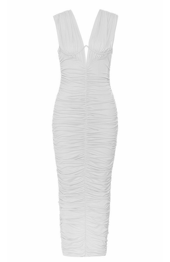 Bustier Ruched Maxi Dress White