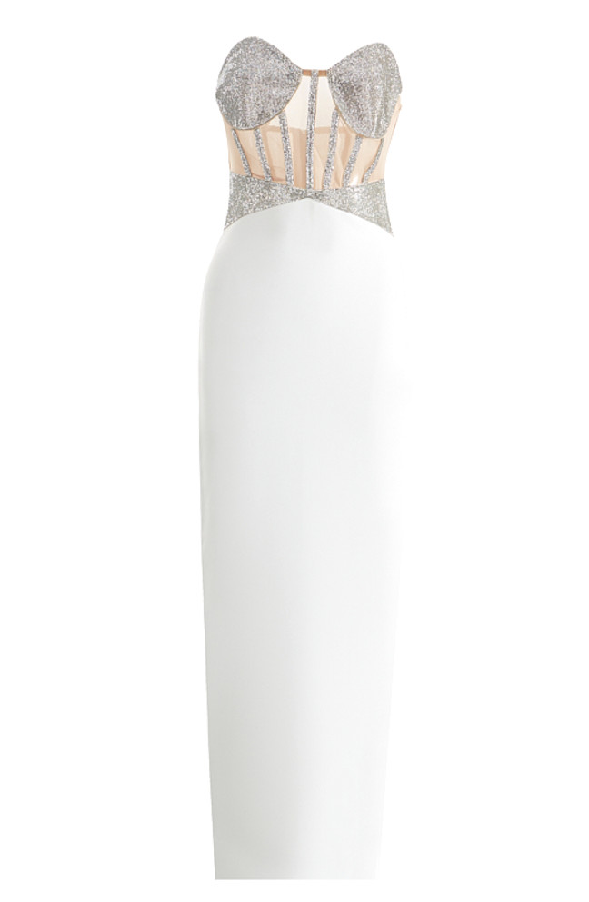 Sparkly Strapless Corset Maxi Dress White