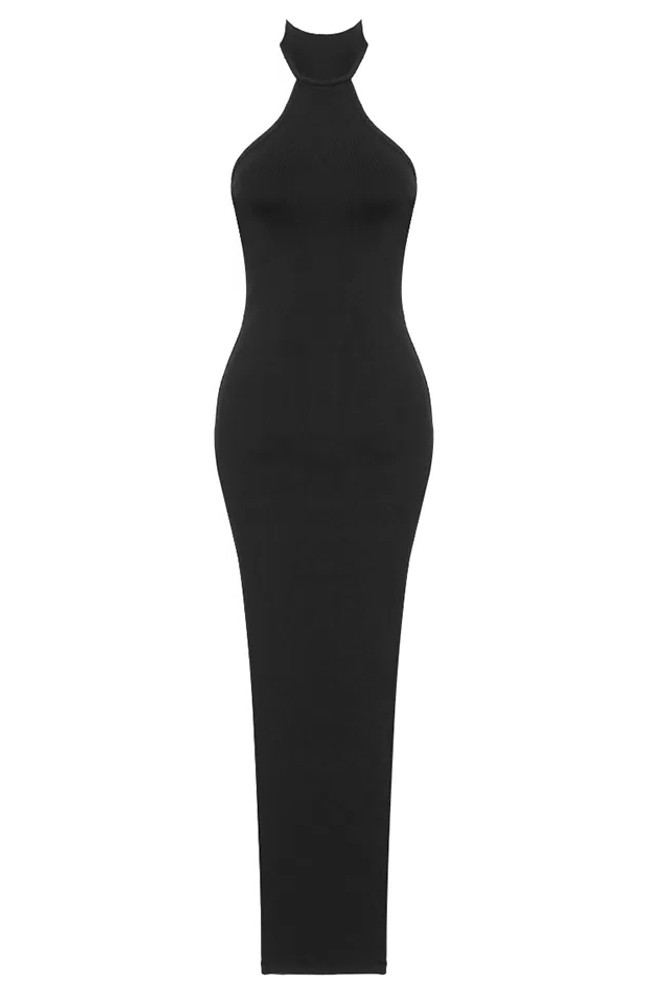 Halter Side Cut Out Maxi Dress Black