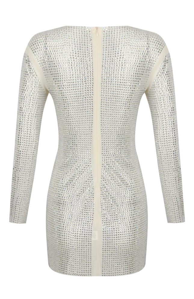 Long Sleeve Crystal Dress Ivory