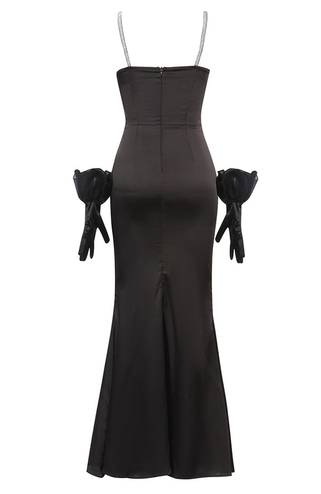 Crystal Bustier Draped Maxi Dress Black