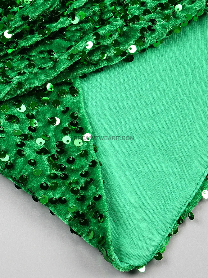 Long Sleeve Sequin Velvet Green