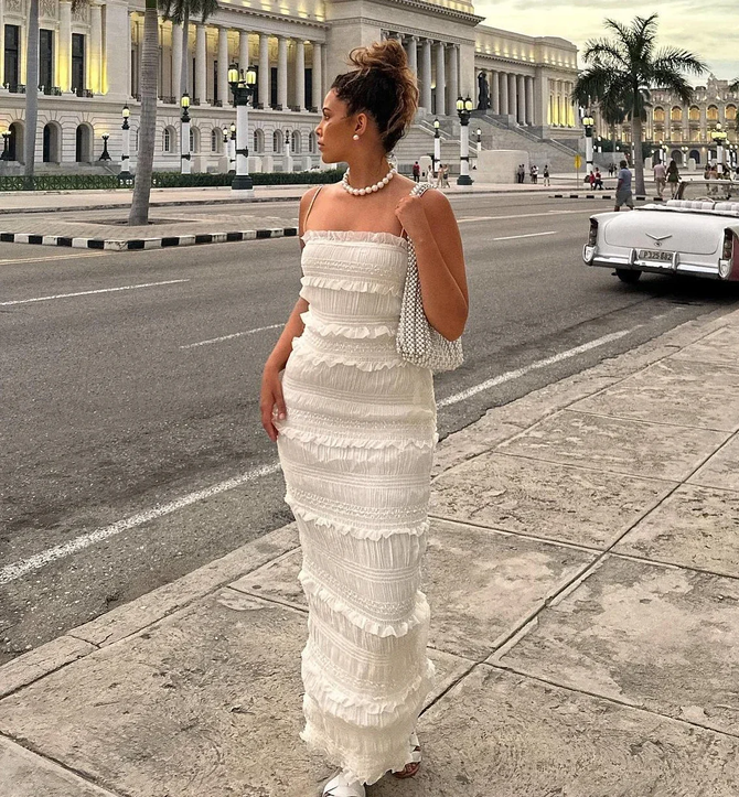 Ruffle Ruched Maxi Dress Ivory