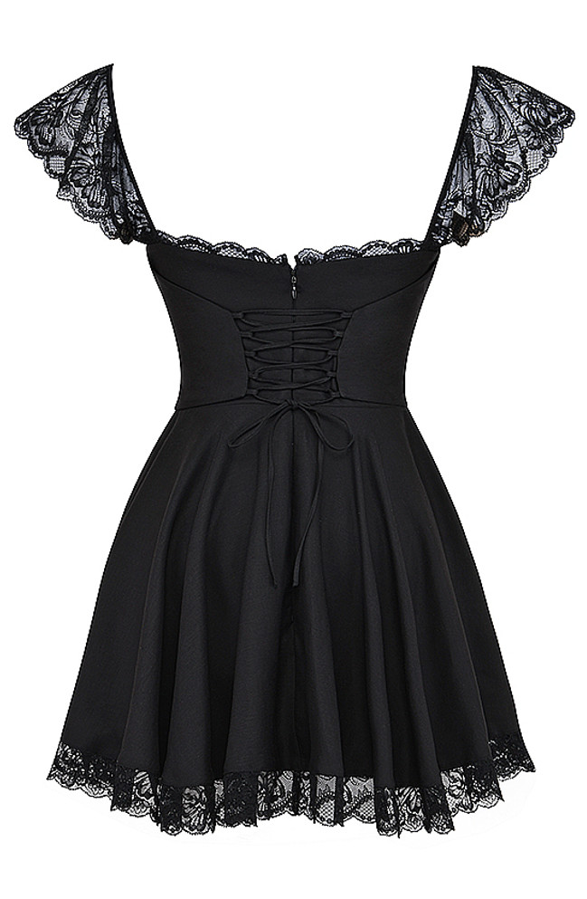 Lace Insert A Line Corset Dress Black