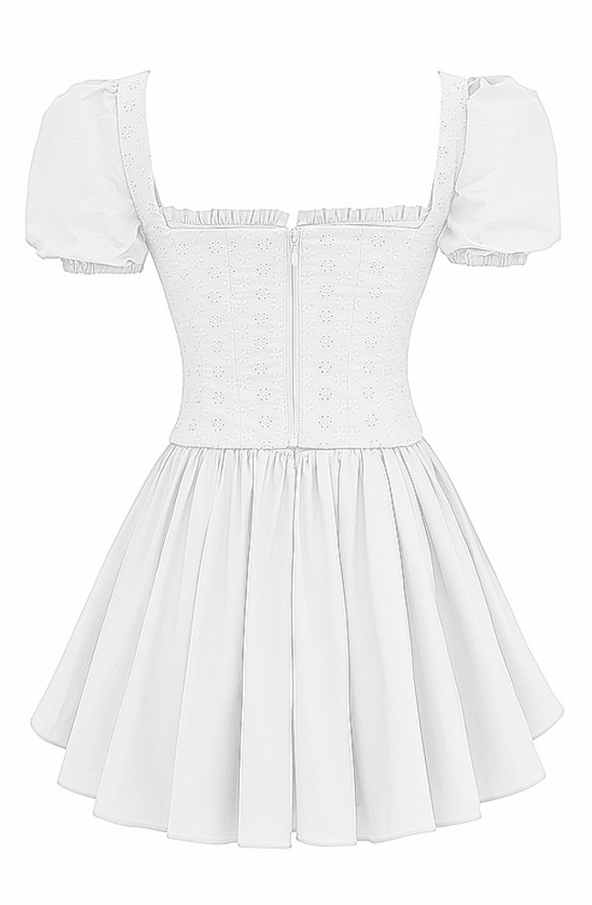 Short Sleeve Corset A Line Dress White