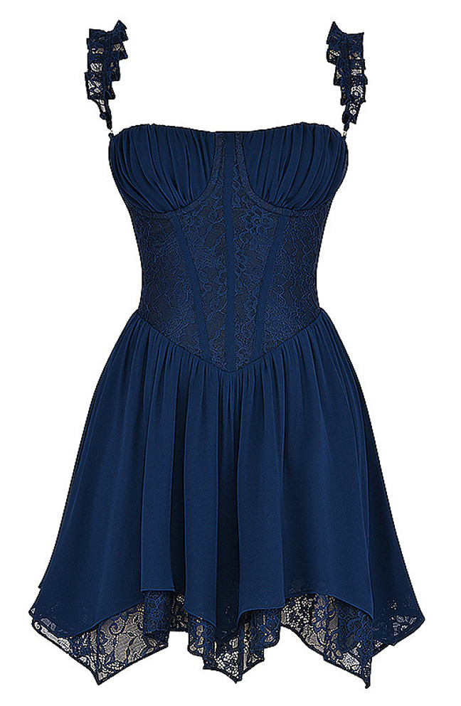 Lace Corset A Line Dress Navy Blue