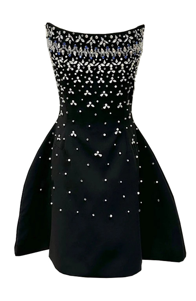 Strapless Crystal A Line Dress Black