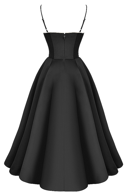 Bustier A Line Mesh Detail Midi Dress Black - Luxe Midi Dresses