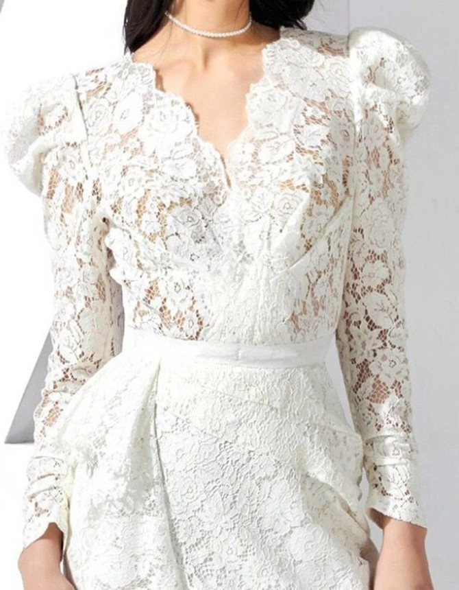 Long Sleeve Lace Midi Dress White