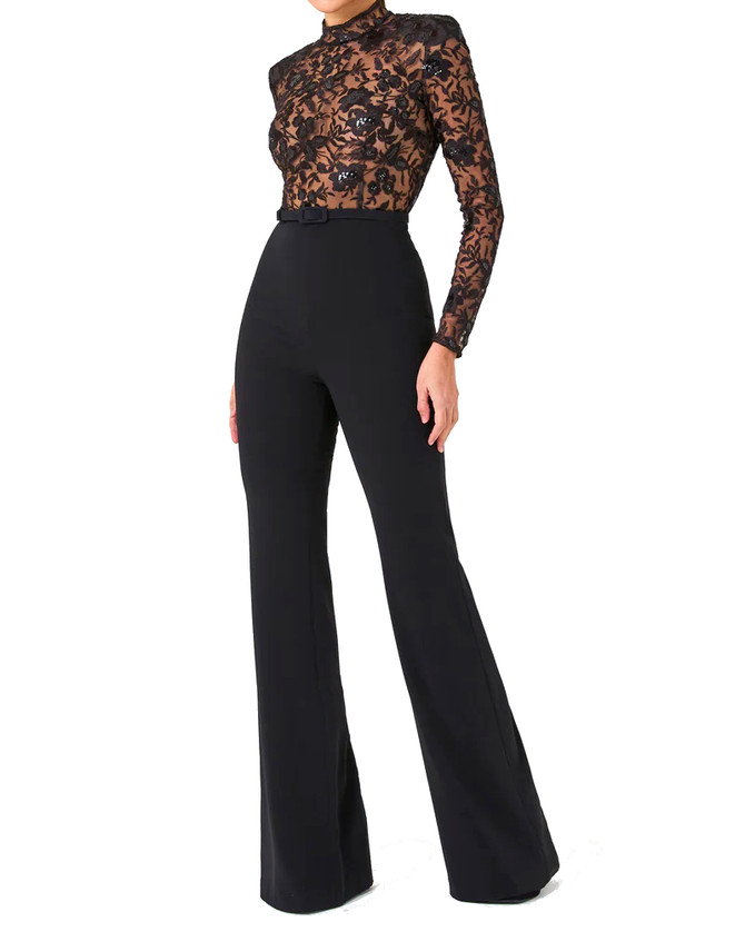 Long Sleeve Lace Sequin Jumpsuit Black