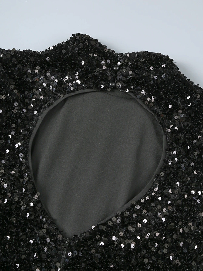 Long Sleeve Sequin Backless Maxi Dress Black
