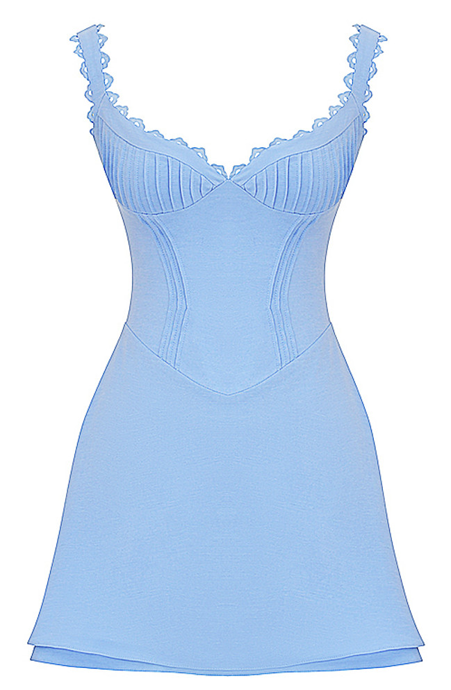 Scalloped A Line Dress Blue