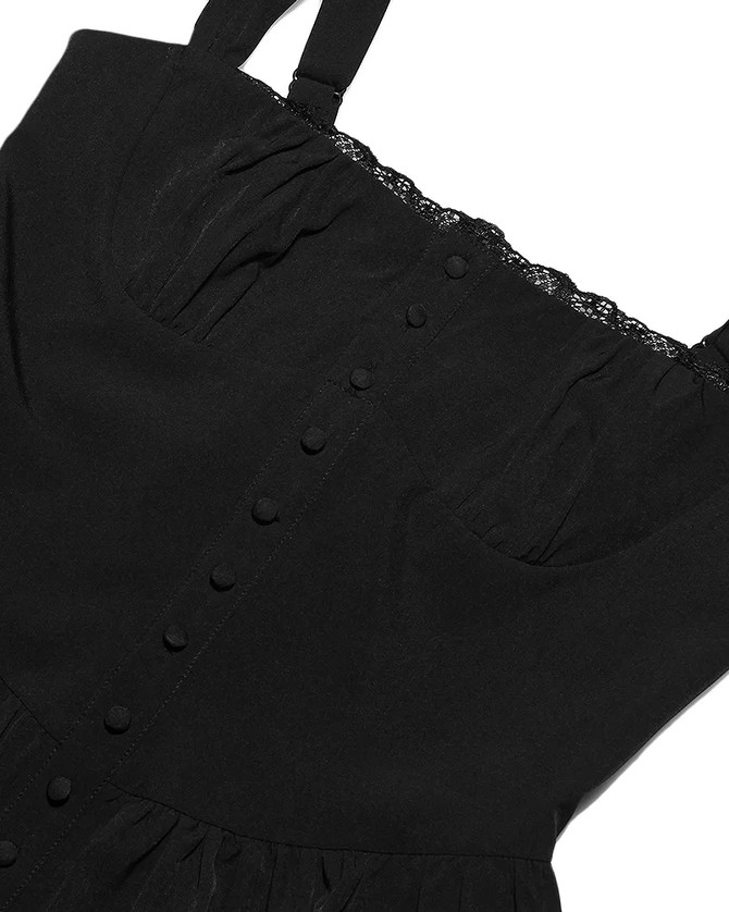 Button Detail Corset A Line Midi Dress Black