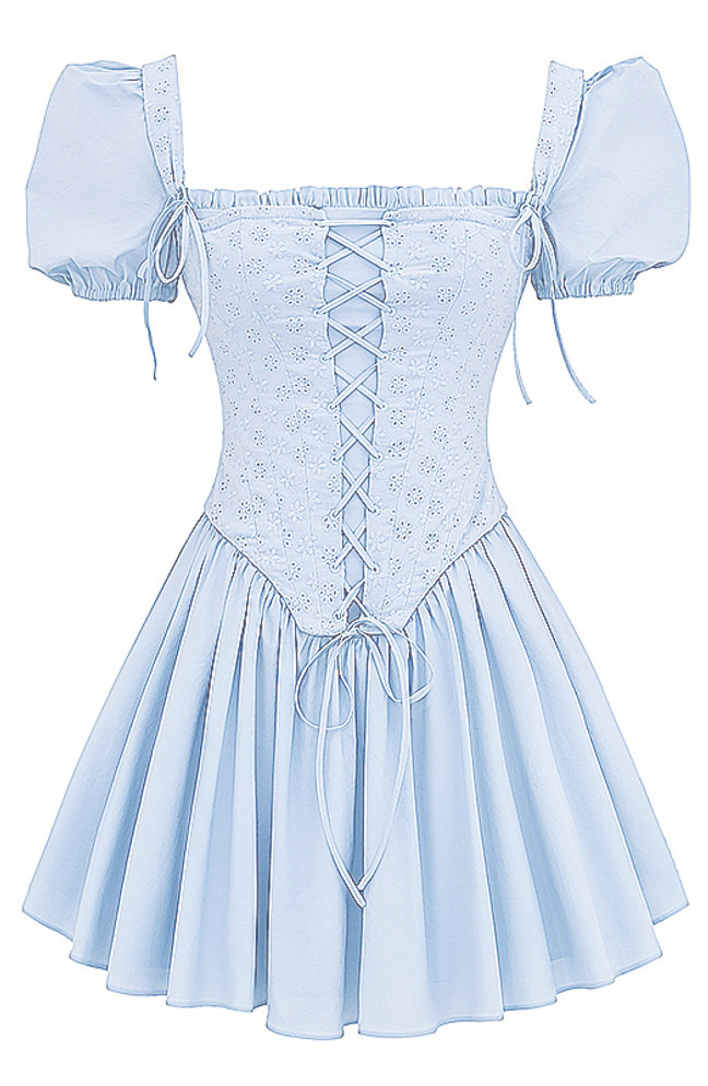 Short Sleeve Corset A Line Dress Blue