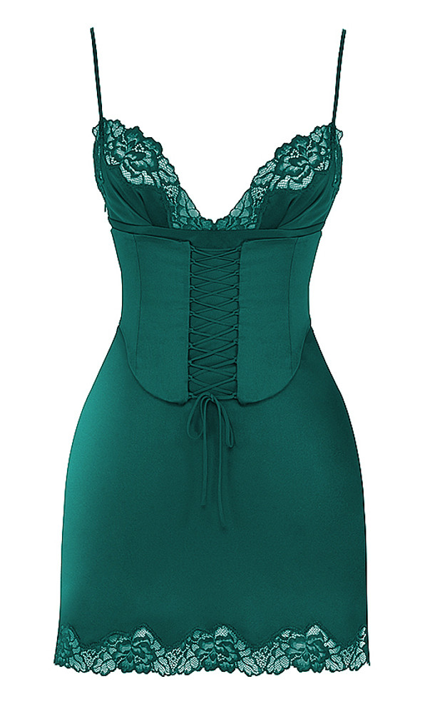 Lace Insert Corset Detail Dress Green