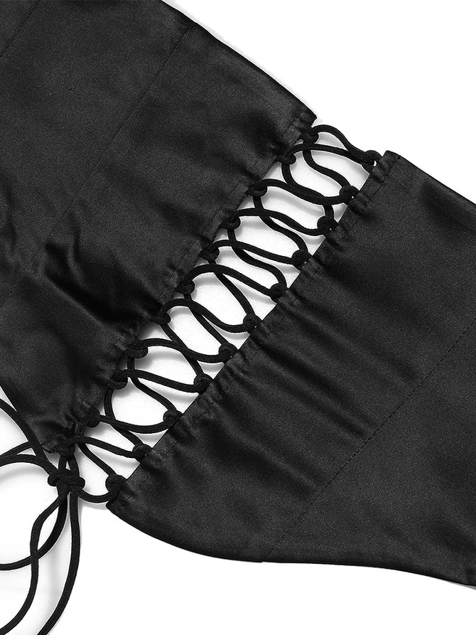 Lace Insert Corset Detail Dress Black