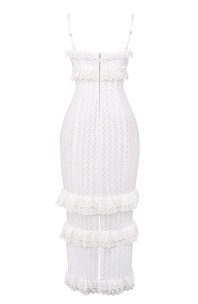 Bustier Ruffle Broderie Lace Maxi Dress White