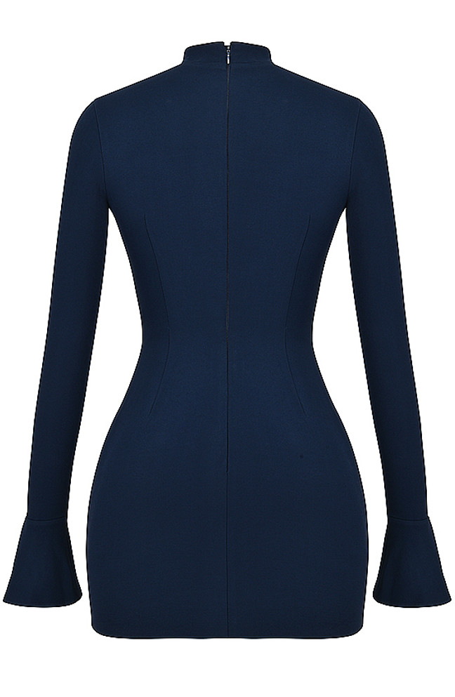Long Sleeve Pocket Detail Dress Navy Blue