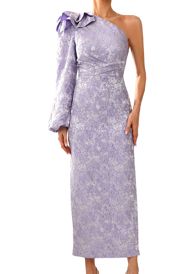 Floral One Sleeve Midi Dress Lavender