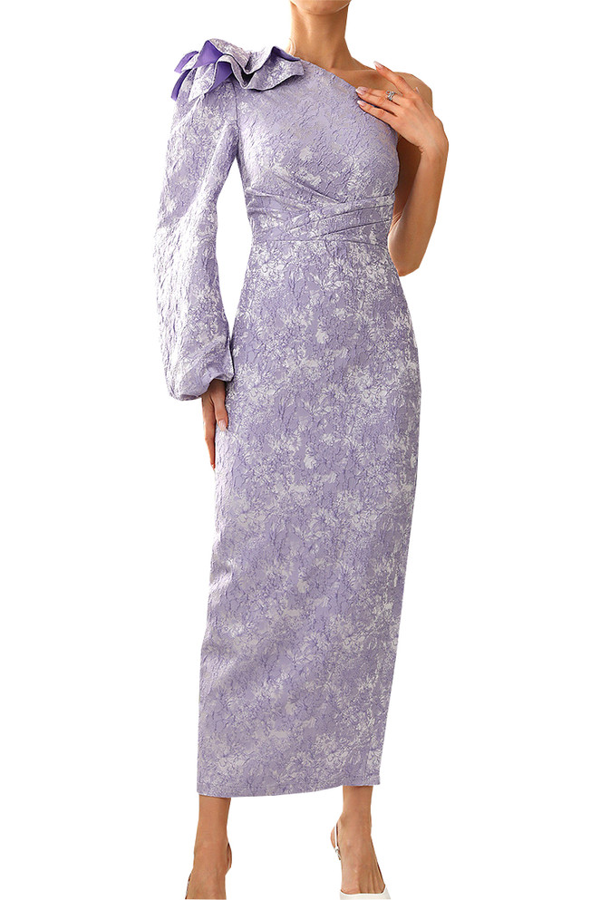 Floral One Sleeve Midi Dress Lavender