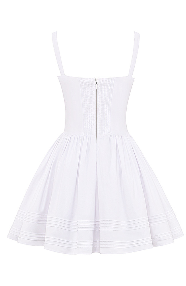 Bustier Pleated Detail A Line Dress White