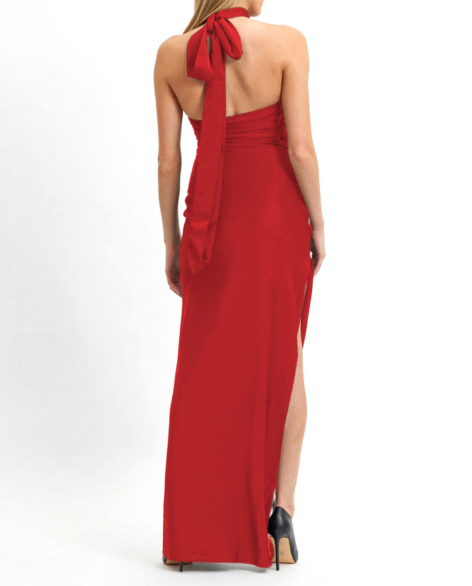 Halter Flower Detail Maxi Dress Red