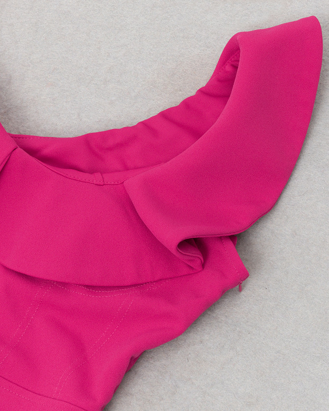 Ruffle Detail Midi Dress Hot Pink