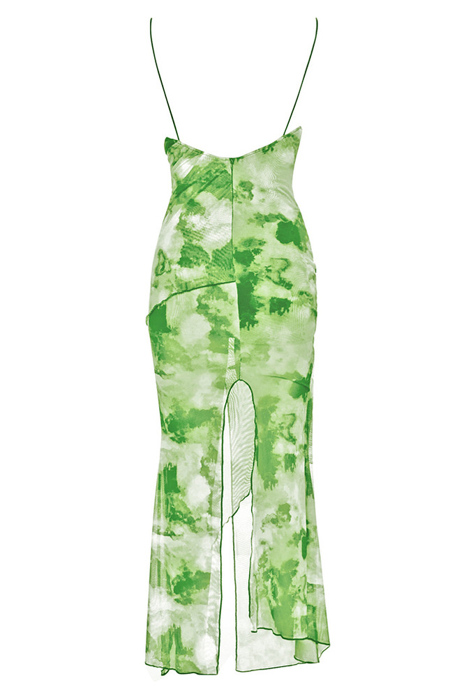 Draped Printed Maxi Dress Green