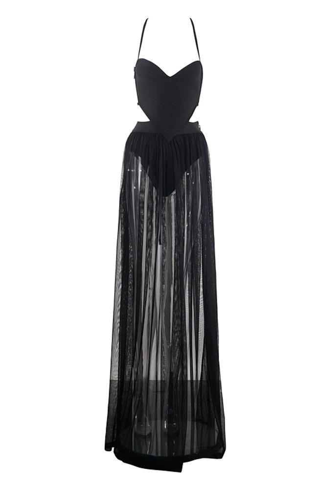 Halter Strappy Back Maxi Dress Black