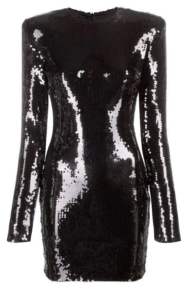Long Sleeve Sequined Dress Black
