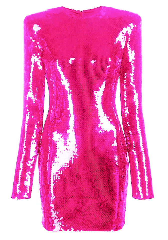 Long Sleeve Sequined Dress Hot Pink