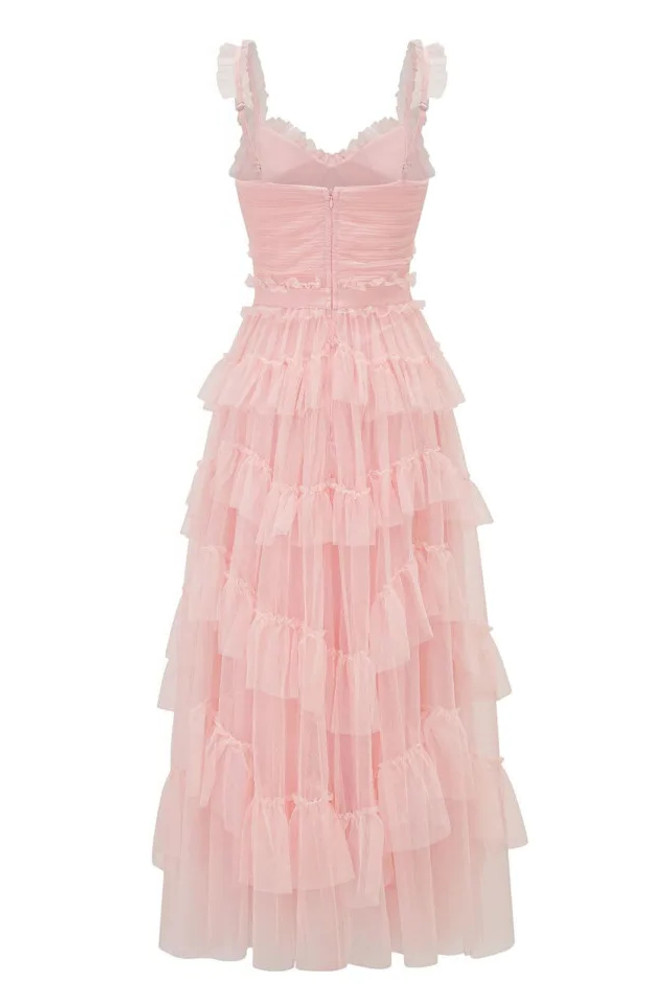 Ruffle Detail A Line Maxi Dress Pink