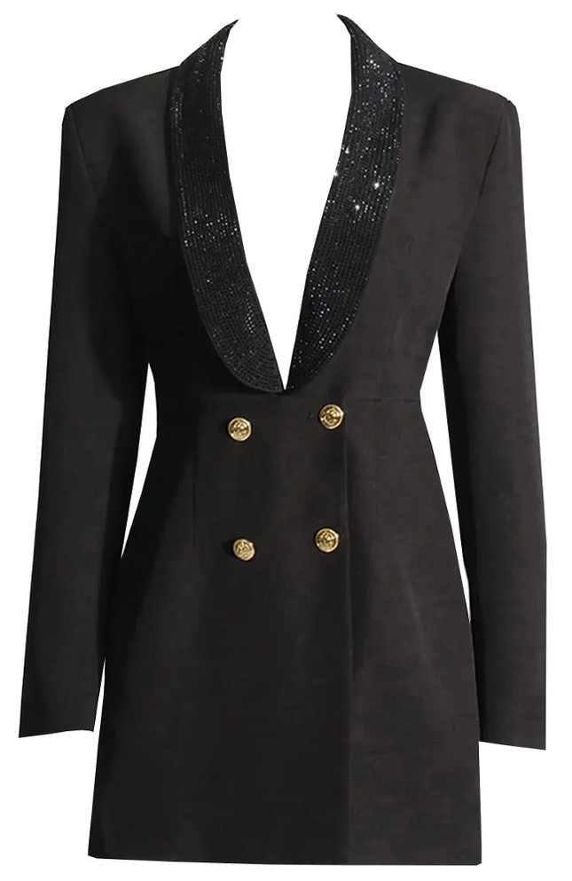Embellished Backless Blazer Dress Black