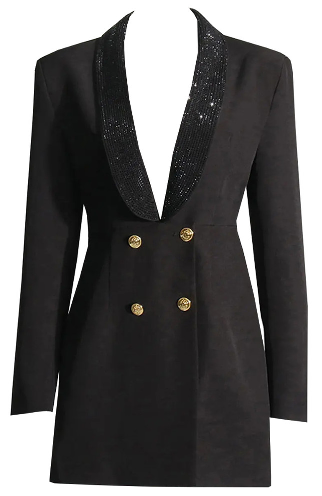 Embellished Backless Blazer Dress Black