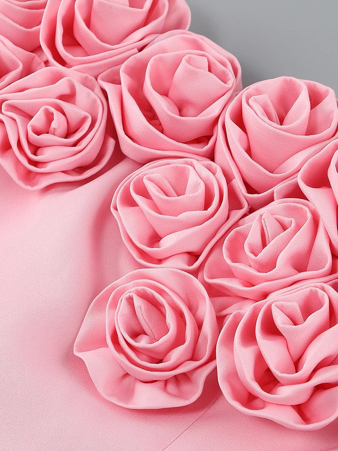 Strapless Rose Detail Dress Pink