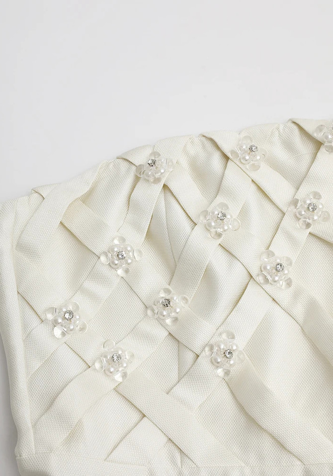 Strapless Embellished A Line Midi Dress Ivory