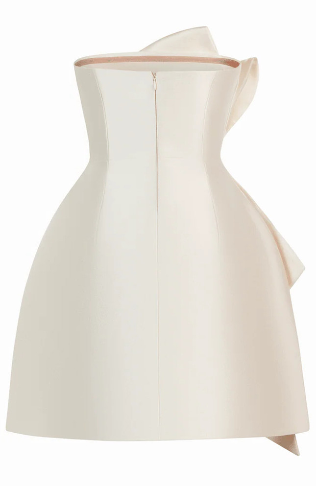 Strapless Crystal Bow A Line Dress Ivory