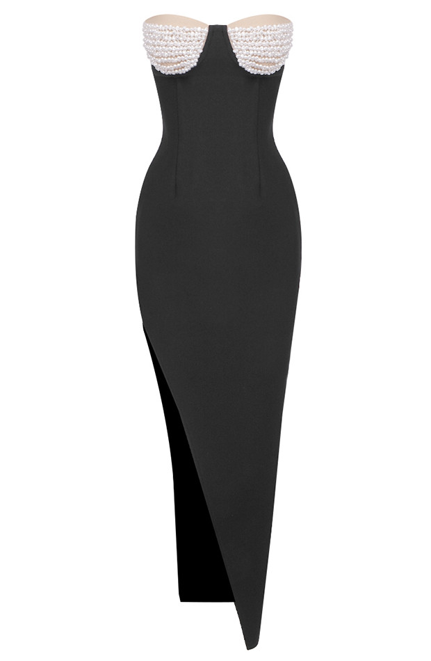 pearl bustier dressパールバスティエドレス 黒 L Bardot Pearl Bustier Maxi Dress Black - Luxe Maxi Dresses and Luxe