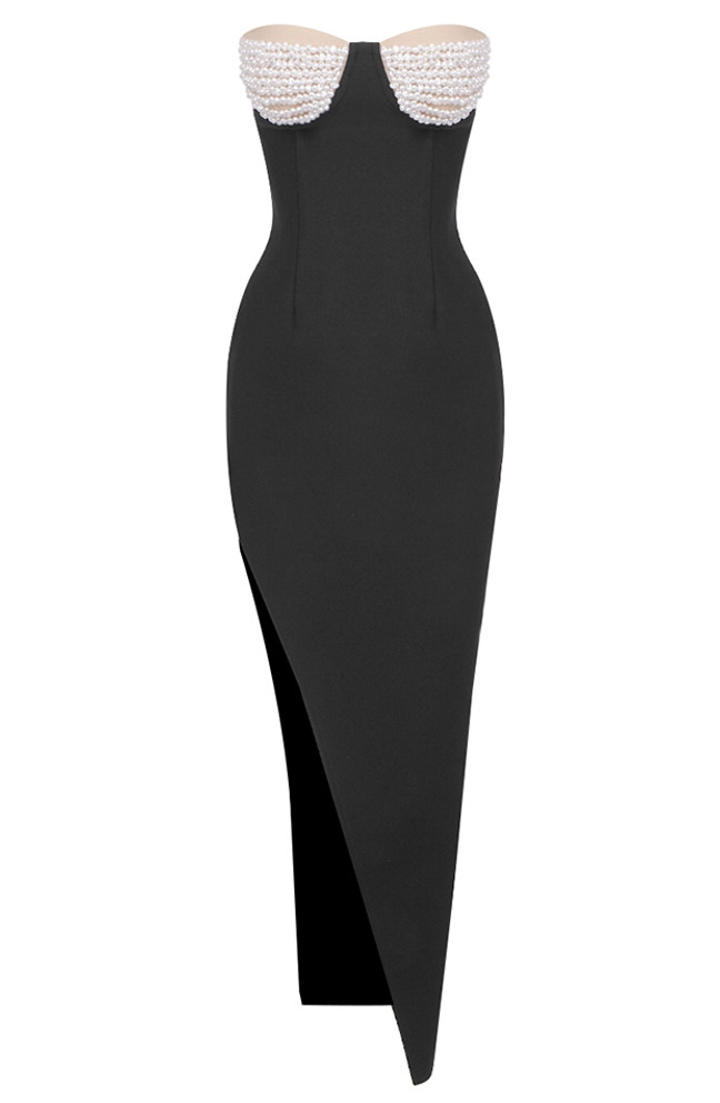 Bardot Pearl Bustier Maxi Dress Black